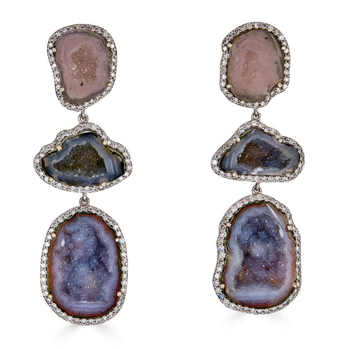 Three Drop Geode Earrings