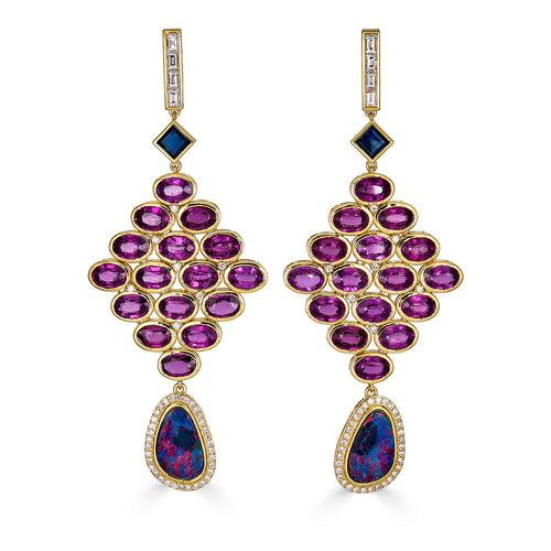 Rubelite and Australian Opal Earring
