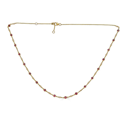 Alternating Diamond Ruby Yard Necklace