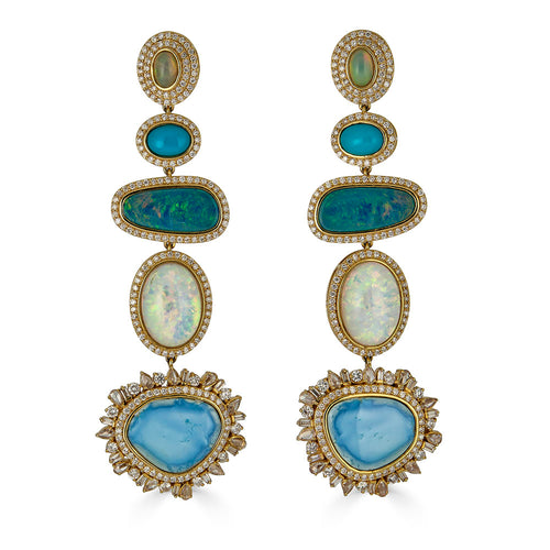 Five Drop Large Peruvian Opal Earrings