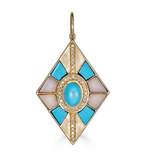 Pink & Blue Enamel Marquise Pendant