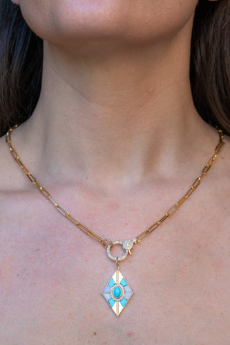 Pink & Blue Enamel Marquise Pendant
