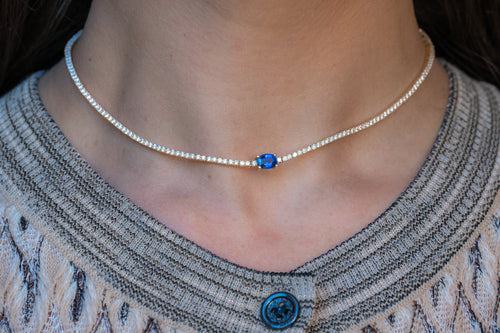 Blue Sapphire Diamond Tennis Necklace