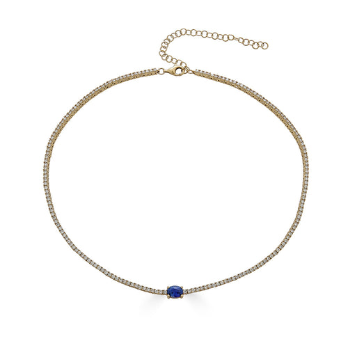 Blue Sapphire Diamond Tennis Necklace