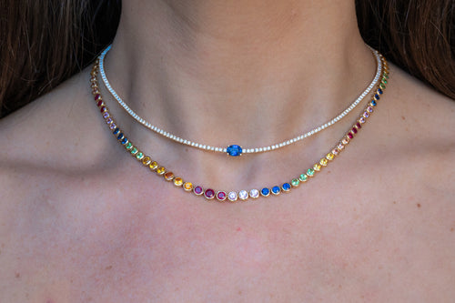 Blue Sapphire Diamond Tennis Necklace