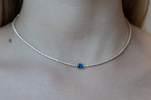 Blue Sapphire Diamond Tennis Necklace