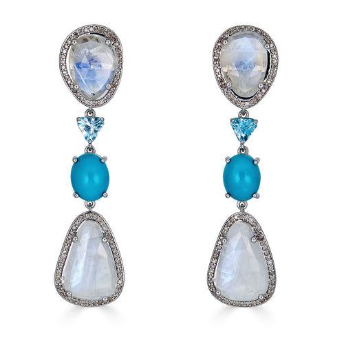 Rainbow Moonstone Turquoise Earring