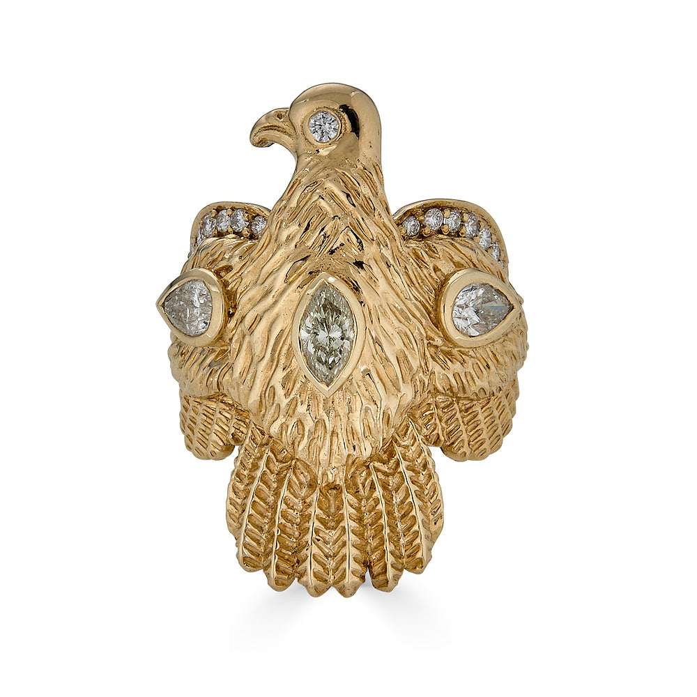 Marquise and Pear Diamond Bird Ring