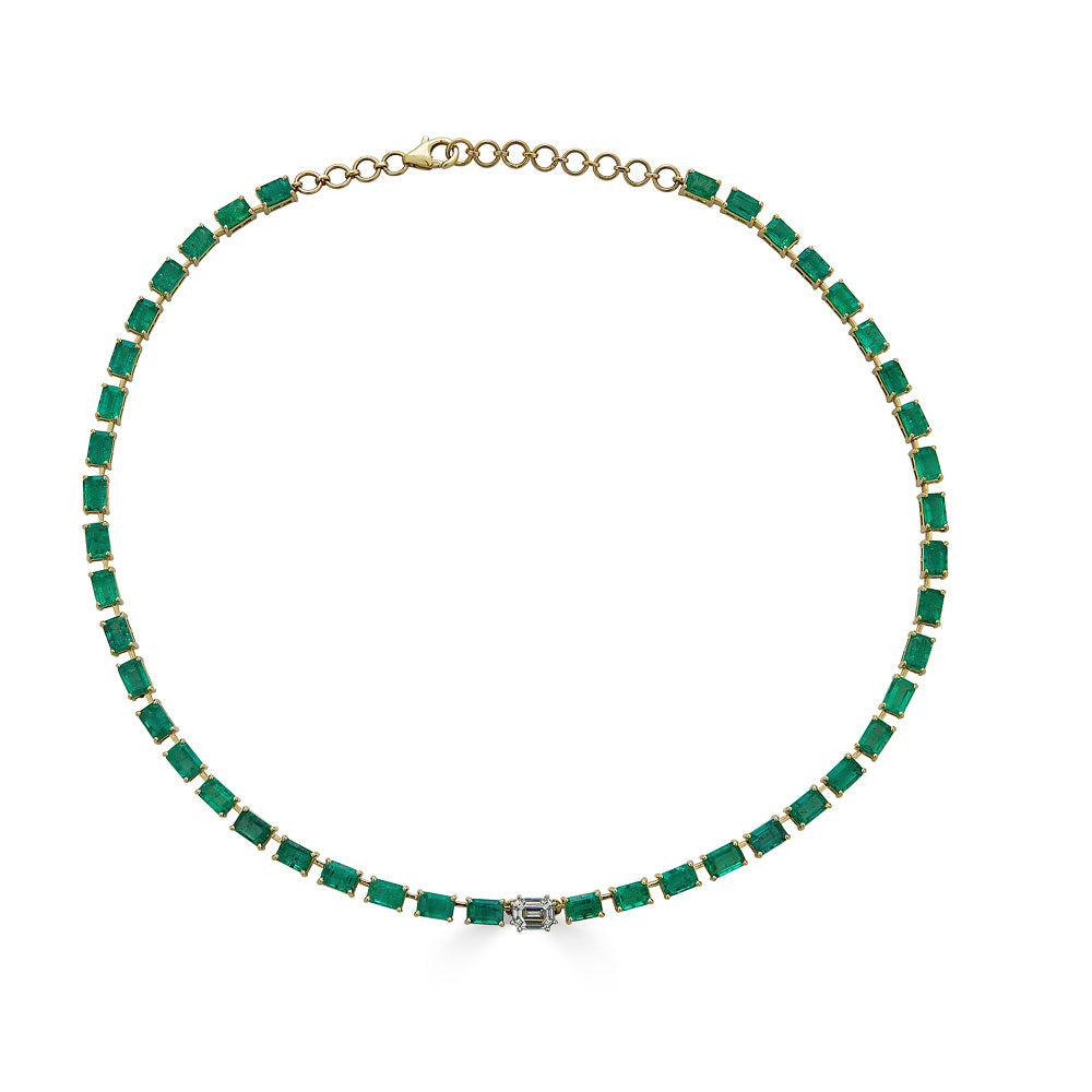 Emerald Diamond Center Tennis Necklace