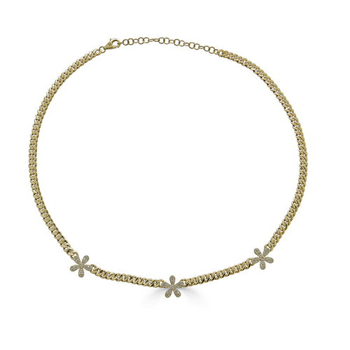 Three Flowers Pave Necklace