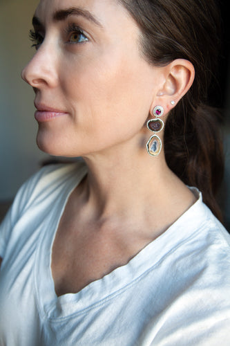 Geode Pink Tourmaline Post Earrings