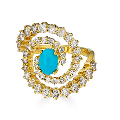 Two Line Diamond Swirl Oval Ring