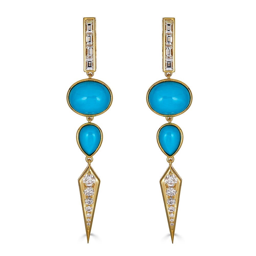 Turquoise Two Stone Drop Earrings