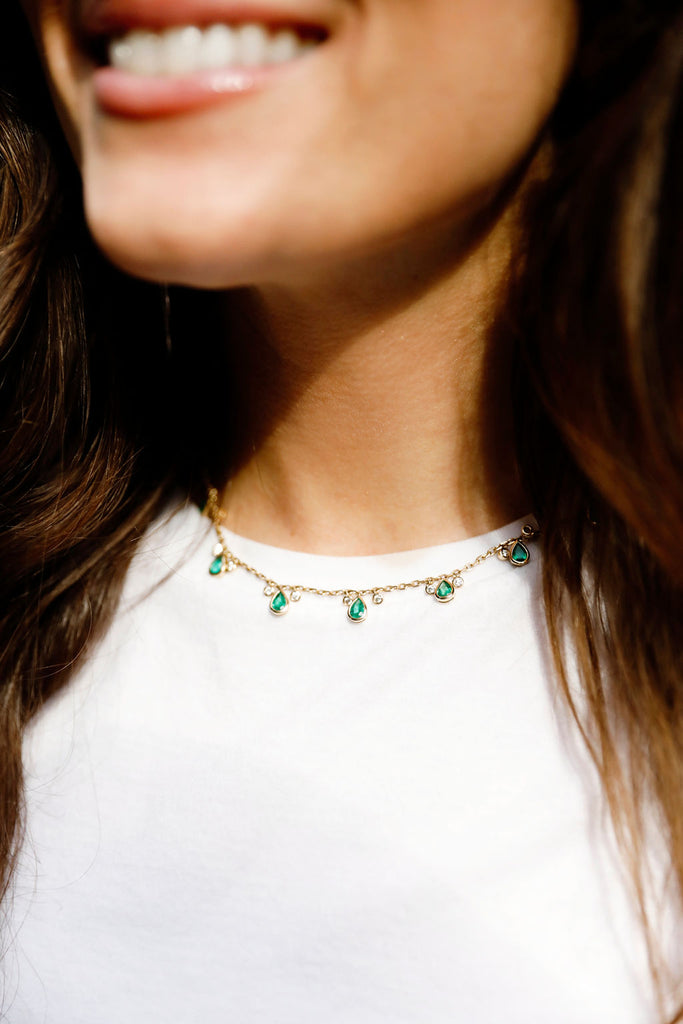 Emerald Drop Charm Necklace