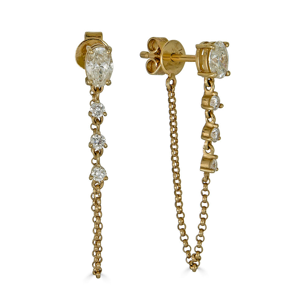 Oval Diamond Chain Earrings