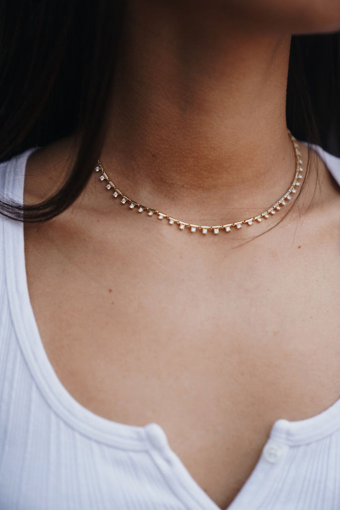 Gold Bar Drop Diamond Chain