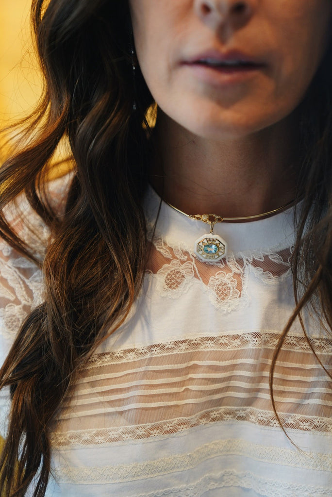 White Enamel Octagon Pendant