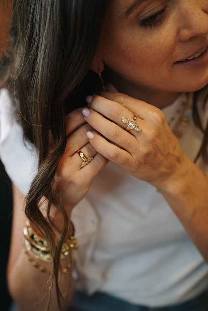 Three Diamond Mosaic Motif Ring