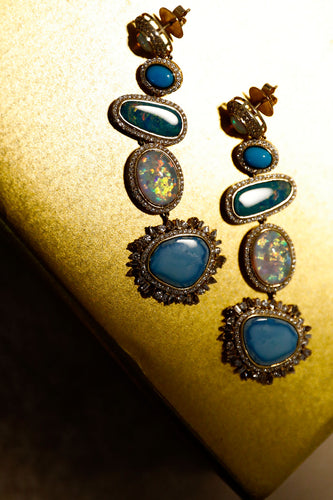 Five Drop Large Peruvian Opal Earrings