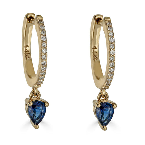 Blue Sapphire Pear Huggie Earring