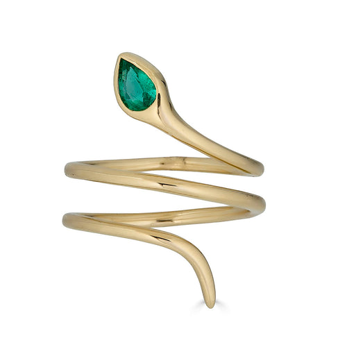 Pear Emerald Snake Ring