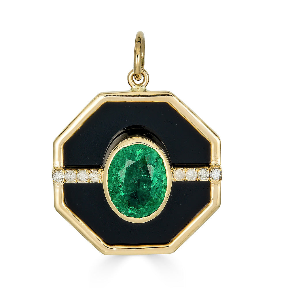 Emerald and Black Enamel Pendant