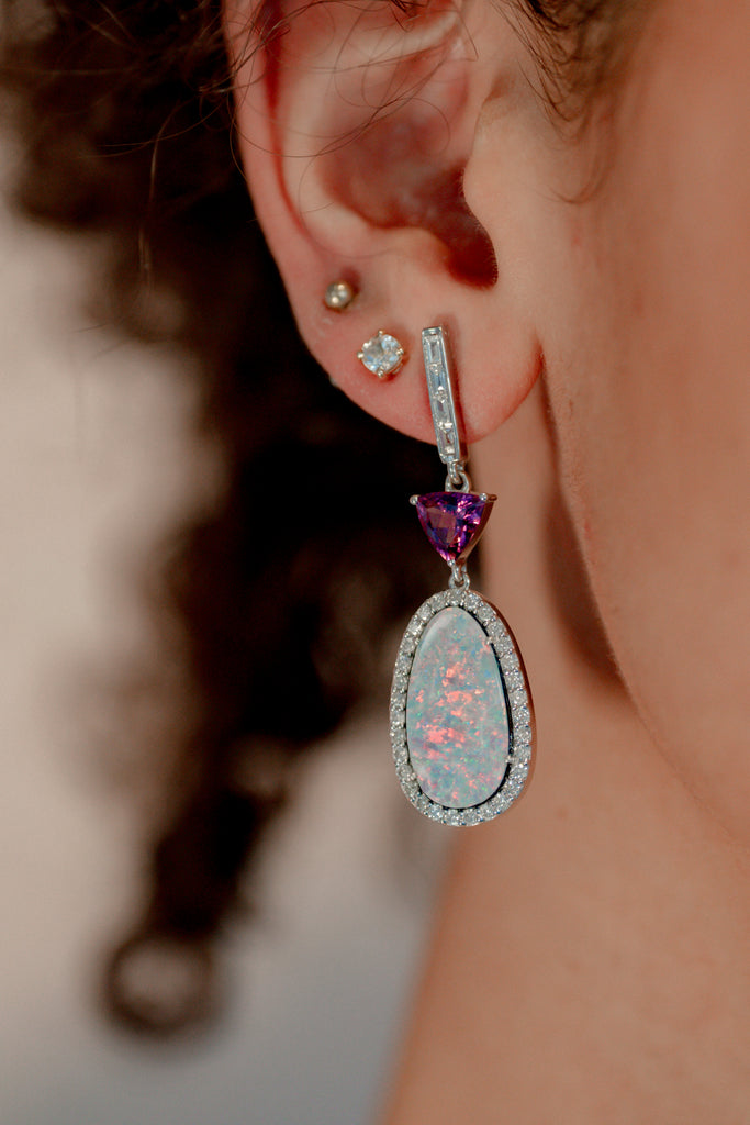 Pink Tourmaline Australian Opal Earring
