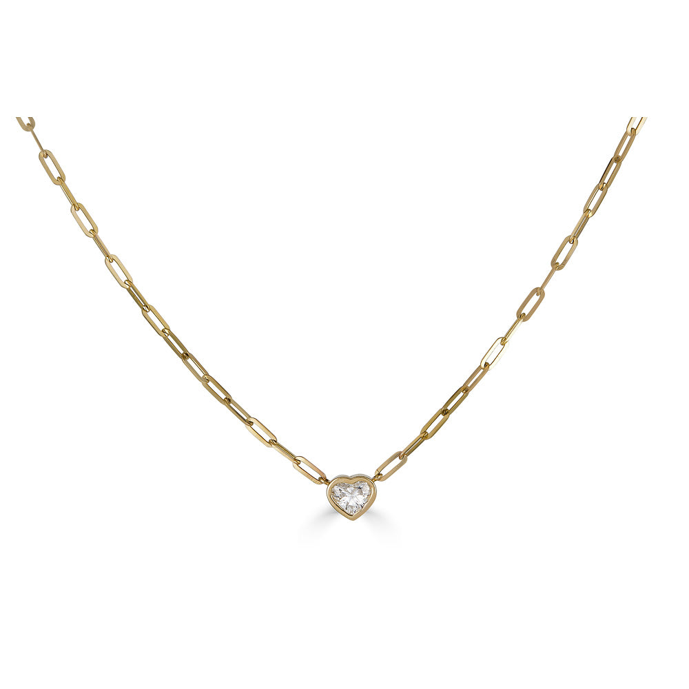 Solitaire Heart Diamond Bezel Necklace