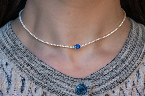 Blue Sapphire Diamond Tennis Necklace