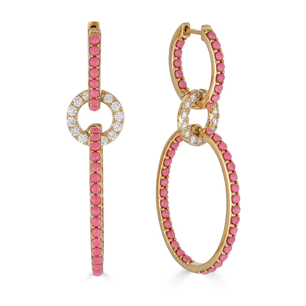 Pave Coral Link Earrings