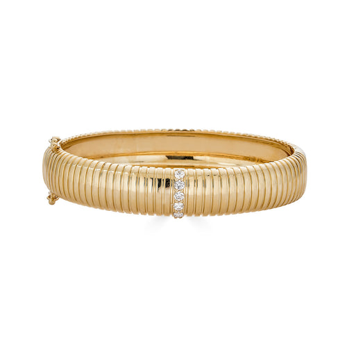 Ridged Pave Diamond Bangle