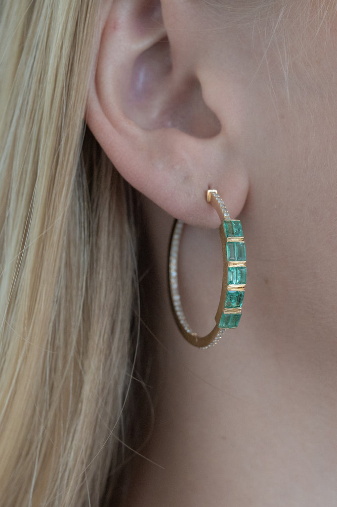 Baguette Emerald Diamond Earrings