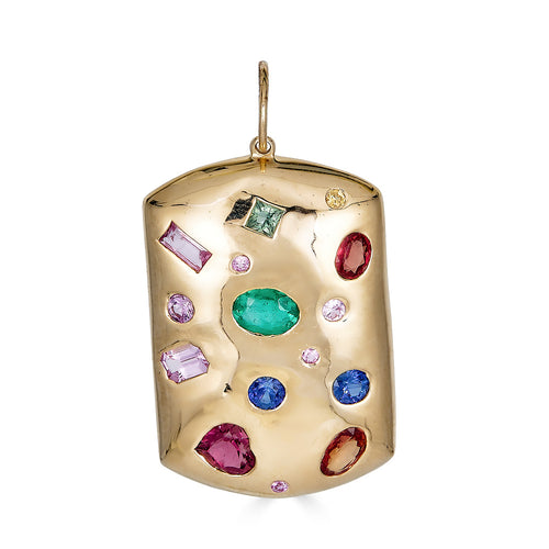 Multi Sapphire Gold Dog Tag